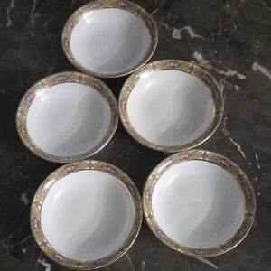 Homer Laughlin A-7N White Small Bowls with Gold and Pink Floral Rim